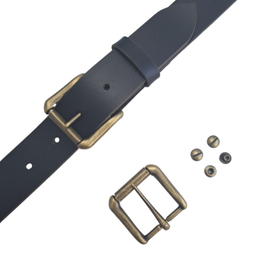Beginner Leather Belt Kit 38mm kit. Available in 3 colours and 6 hardware finishes. Comes complete with Leather, Buckle and Open Back Screw Posts