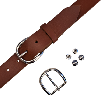 Beginner Leather Belt Kit 32mm kit. Available in 3 colours and 6 hardware finishes. Comes complete with Leather, Buckle and Open Back Screw Posts